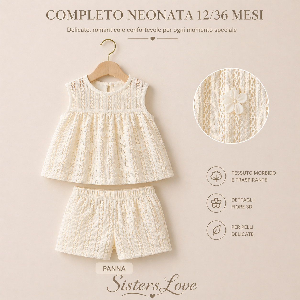 COMPLETO IN PIZZO PANNA